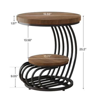 Gold Round End Table – Faux Marble Side Table with 2 Tier Storage Shelf & Stylish Metal Frame - ZOOMNSTORE