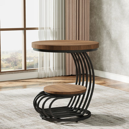 Gold Round End Table – Faux Marble Side Table with 2 Tier Storage Shelf & Stylish Metal Frame - ZOOMNSTORE