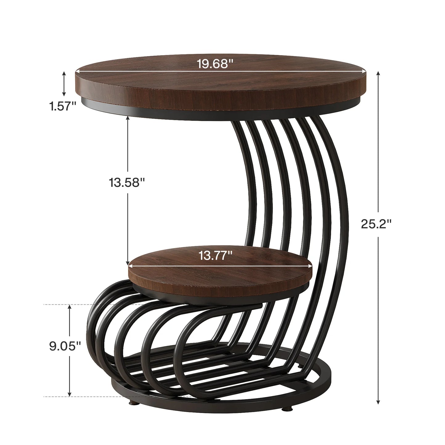 Gold Round End Table – Faux Marble Side Table with 2 Tier Storage Shelf & Stylish Metal Frame - ZOOMNSTORE