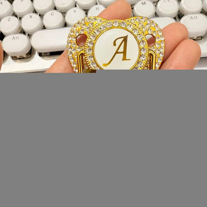 Golden Baby Pacifier With Diamond Chain Clip – Silicone, Rhinestone, Latex Free - ZOOMNSTORE