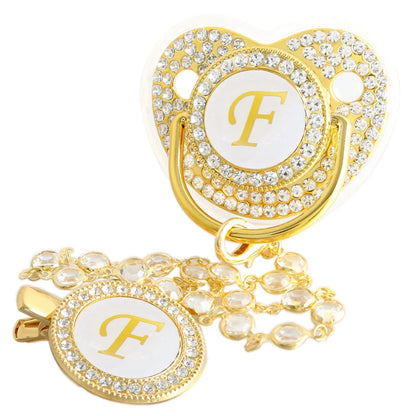 Golden Baby Pacifier With Diamond Chain Clip – Silicone, Rhinestone, Latex Free - ZOOMNSTORE