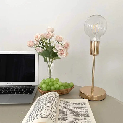 Golden Bedside Lamp - Modern Table Lamp with E27 Bulb, LED Desk Light for Study Room - ZOOMNSTORE