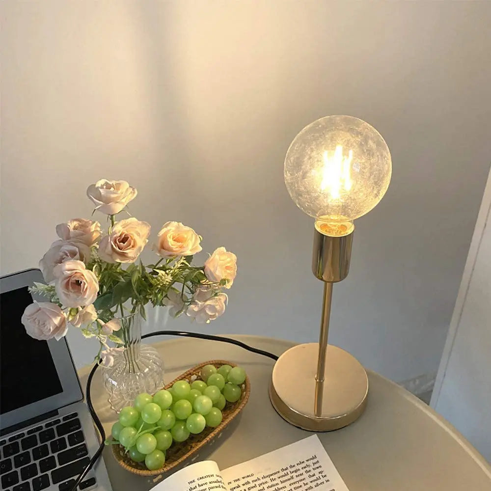 Golden Bedside Lamp - Modern Table Lamp with E27 Bulb, LED Desk Light for Study Room - ZOOMNSTORE