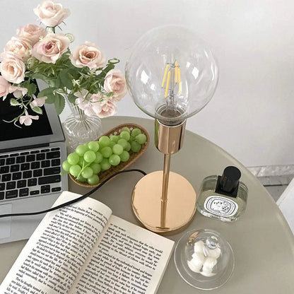 Golden Bedside Lamp - Modern Table Lamp with E27 Bulb, LED Desk Light for Study Room - ZOOMNSTORE