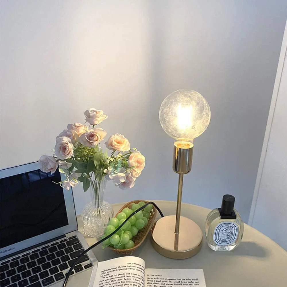 Golden Bedside Lamp - Modern Table Lamp with E27 Bulb, LED Desk Light for Study Room - ZOOMNSTORE