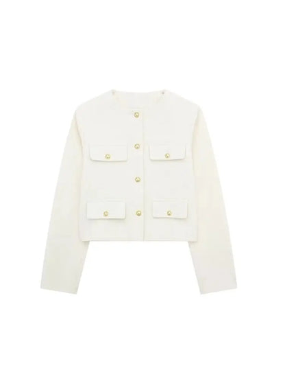 Golden Button Jacket - Women's Casual Outerwear With Button Detail & O Neck - ZOOMNSTORE
