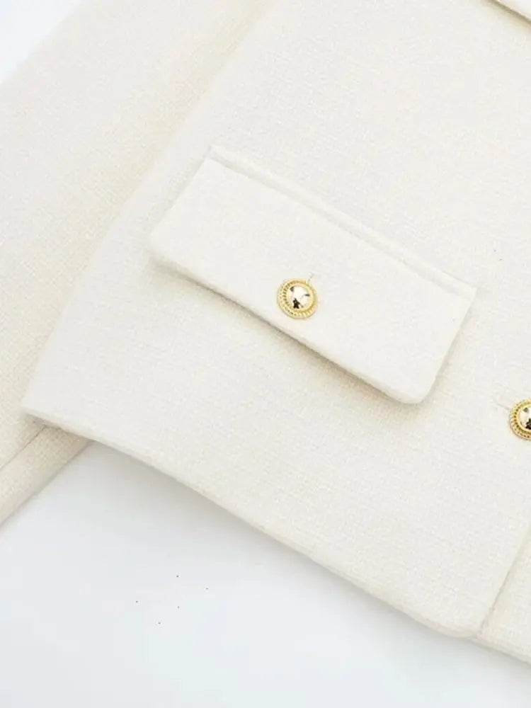 Golden Button Jacket - Women's Casual Outerwear With Button Detail & O Neck - ZOOMNSTORE