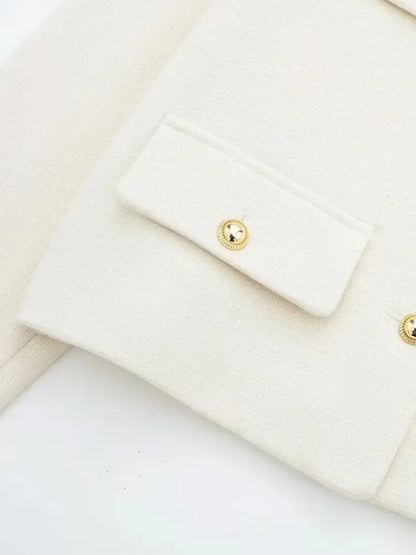 Golden Button Jacket - Women's Casual Outerwear With Button Detail & O Neck - ZOOMNSTORE