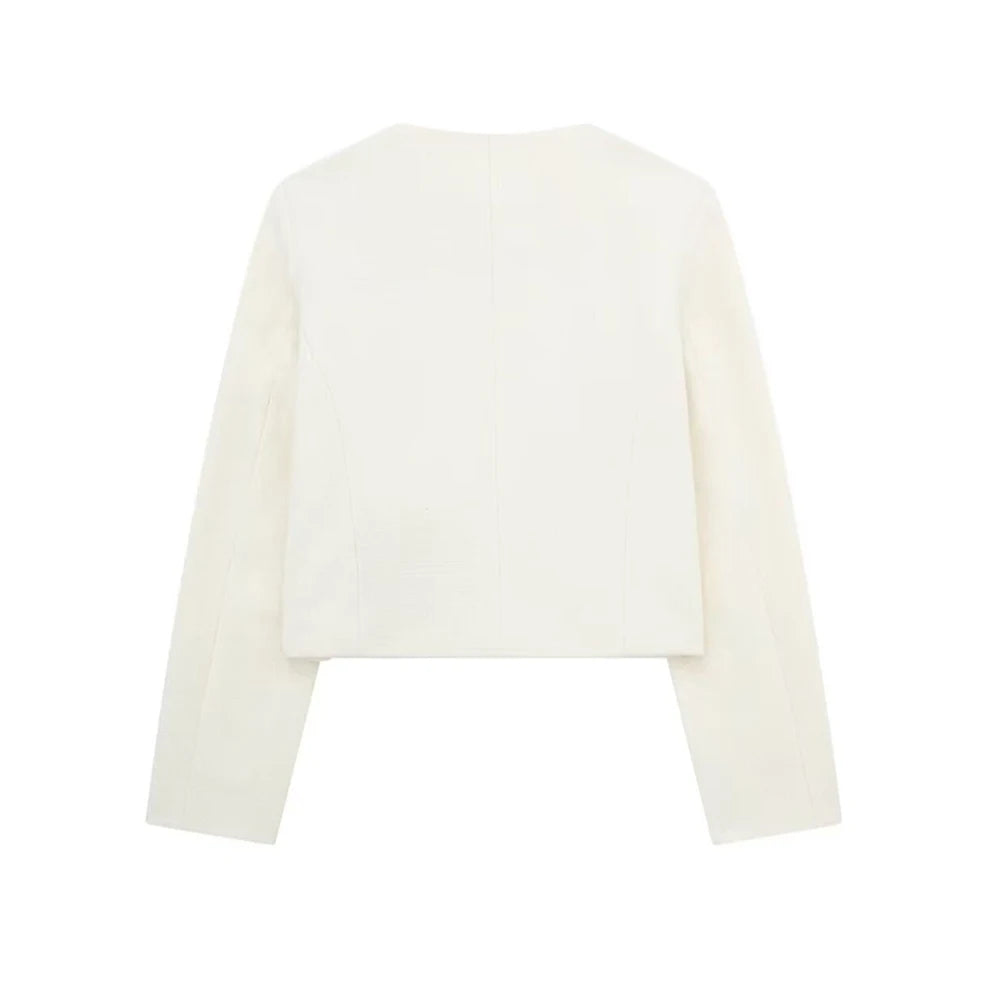 Golden Button Jacket - Women's Casual Outerwear With Button Detail & O Neck - ZOOMNSTORE