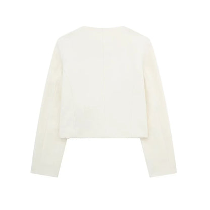 Golden Button Jacket - Women's Casual Outerwear With Button Detail & O Neck - ZOOMNSTORE