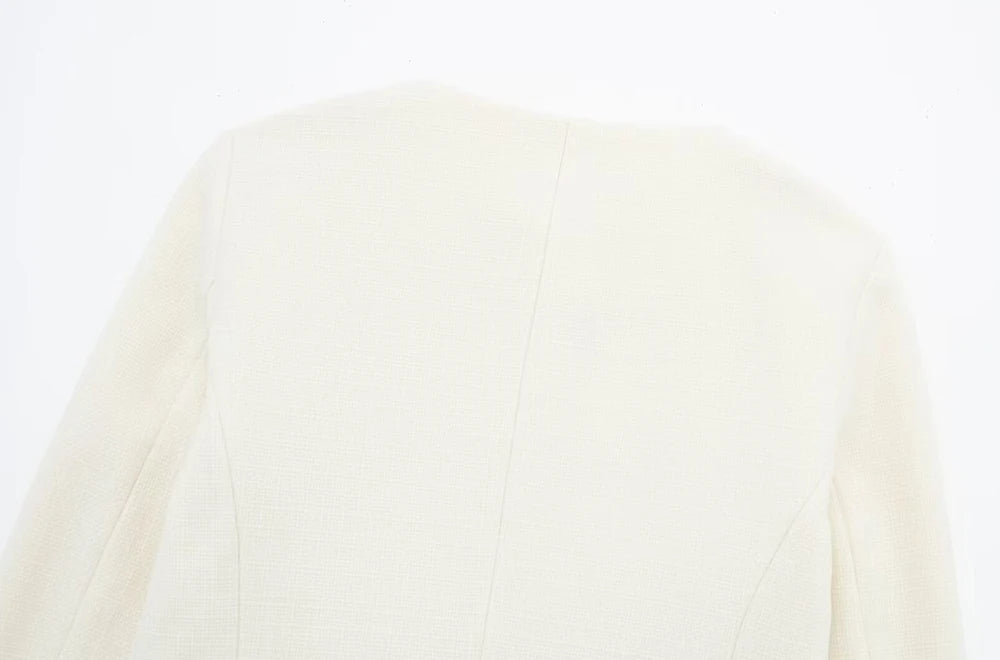Golden Button Jacket - Women's Casual Outerwear With Button Detail & O Neck - ZOOMNSTORE