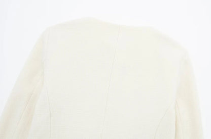 Golden Button Jacket - Women's Casual Outerwear With Button Detail & O Neck - ZOOMNSTORE
