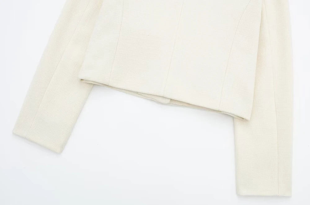 Golden Button Jacket - Women's Casual Outerwear With Button Detail & O Neck - ZOOMNSTORE