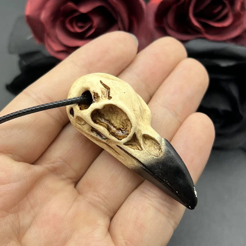 3D Goth Raven Skull Necklace Resin Replica Raven Magpie Crow Gothic Gift Halloween Raven Skull Necklace - ZOOMNSTORE