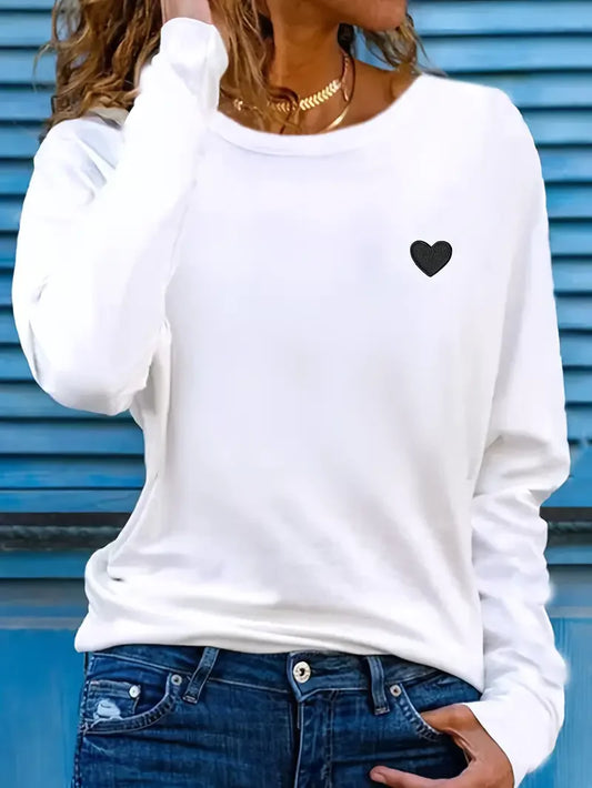 Gothic Cat Shirt – Women's Long Sleeve Heart Print Shirt With Black Cat Graphic - ZOOMNSTORE