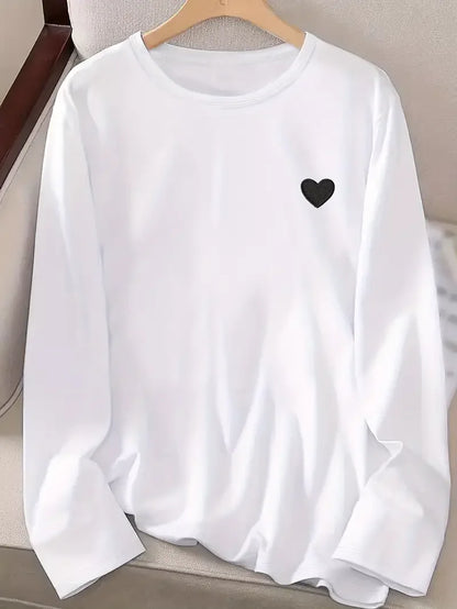 Gothic Cat Shirt – Women's Long Sleeve Heart Print Shirt With Black Cat Graphic - ZOOMNSTORE