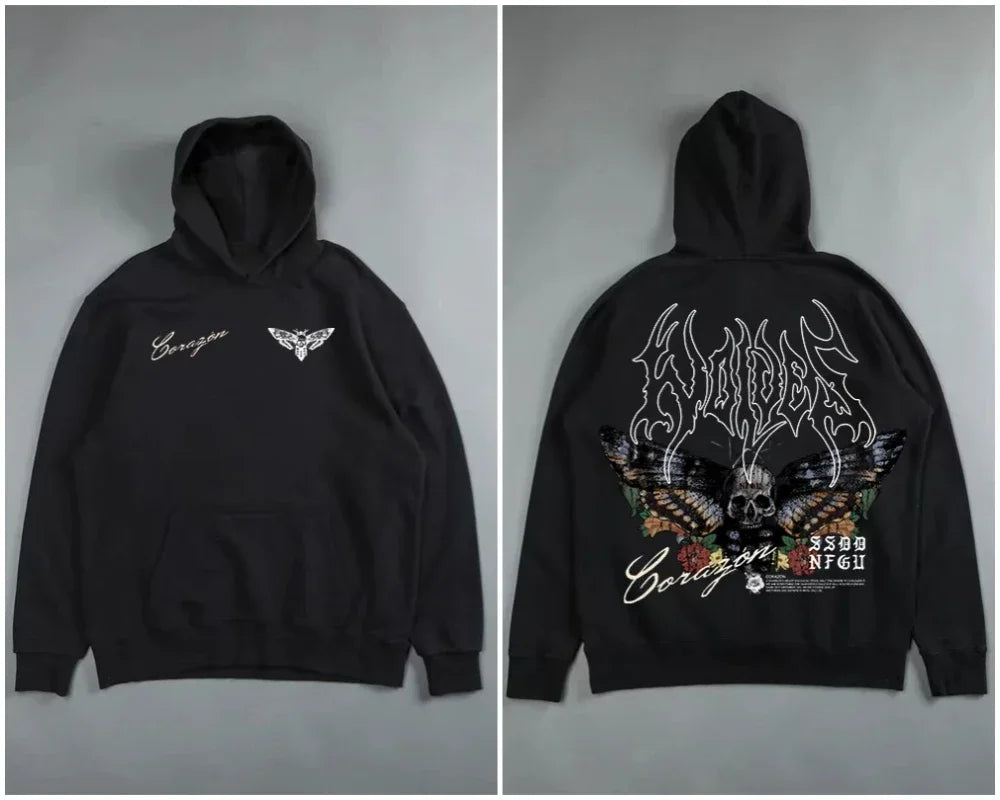 Gothic Harajuku Hoodie – Y2K Streetwear Oversized Pullover for Men | Retro Casual Sweatshirt - ZOOMNSTORE