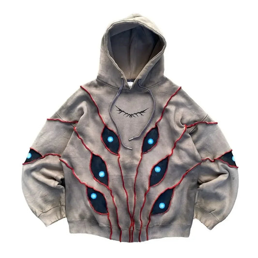Gothic Punk Hoodie - Y2K Eye Pattern Patchwork Sweatshirt for Men and Women - ZOOMNSTORE