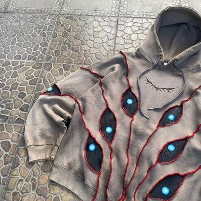 Gothic Punk Hoodie - Y2K Eye Pattern Patchwork Sweatshirt for Men and Women - ZOOMNSTORE