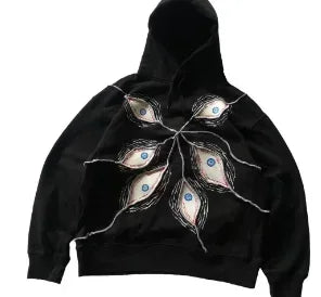 Gothic Punk Hoodie - Y2K Eye Pattern Patchwork Sweatshirt for Men and Women - ZOOMNSTORE