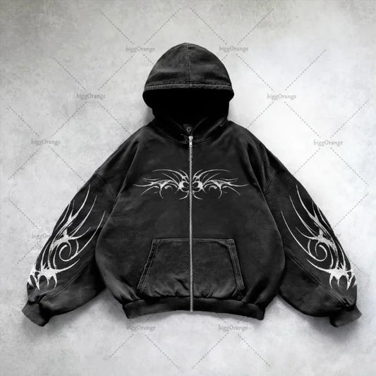 Gothic Punk Oversized Sweatshirt - Harajuku Y2K Streetwear Hoodie - ZOOMNSTORE