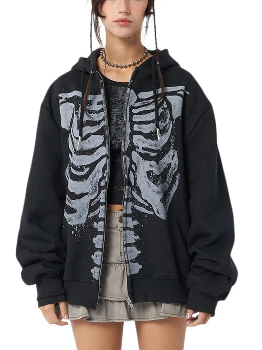 Gothic Skull Hoodie - Casual Long Sleeve Zipper Coat for Halloween - ZOOMNSTORE