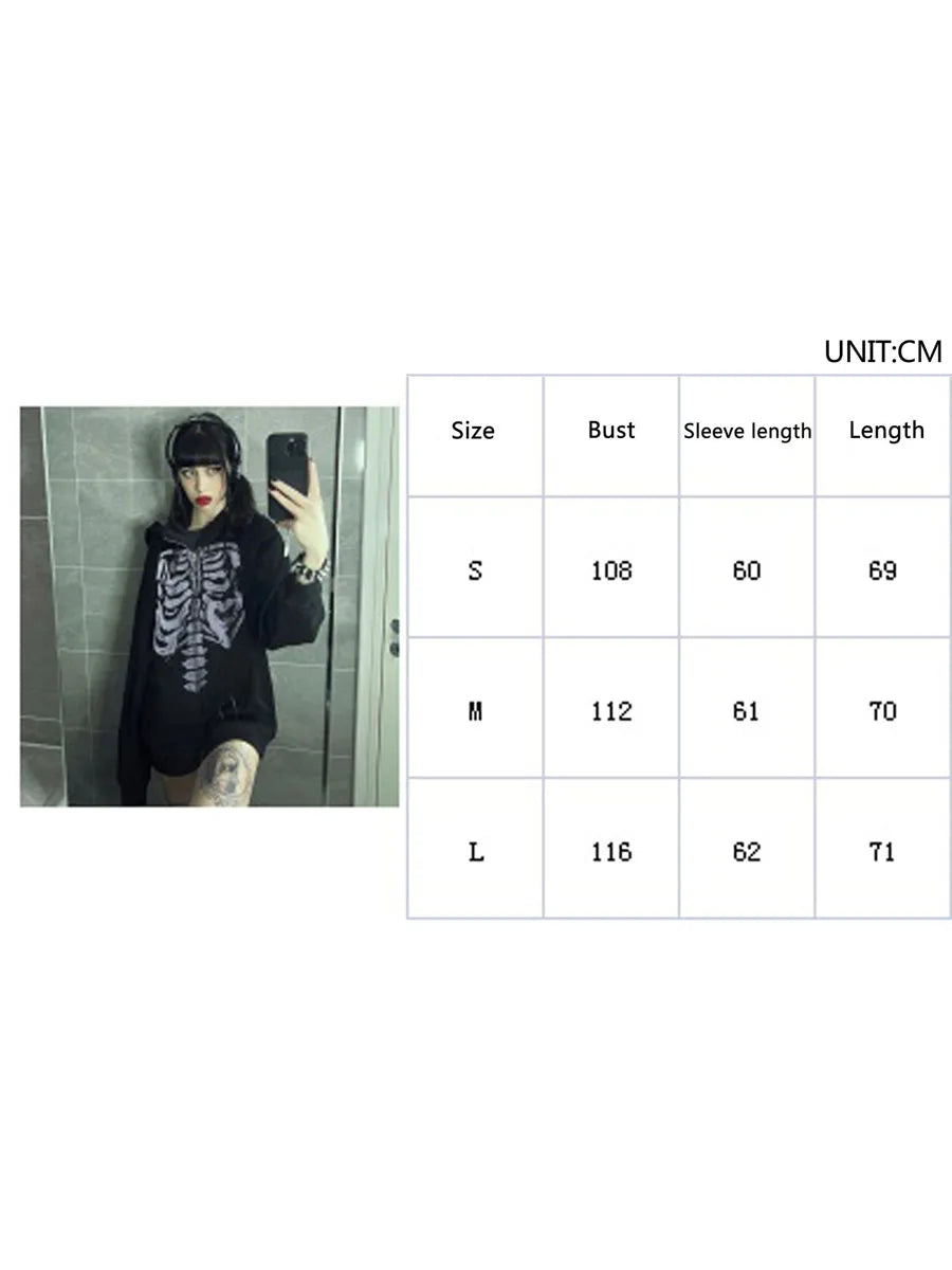 Gothic Skull Hoodie - Casual Long Sleeve Zipper Coat for Halloween - ZOOMNSTORE