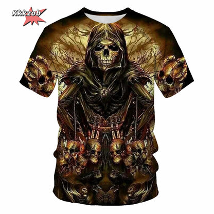 Gothic Skull T-Shirt - 3D Printed Casual Short Sleeve Top - ZOOMNSTORE