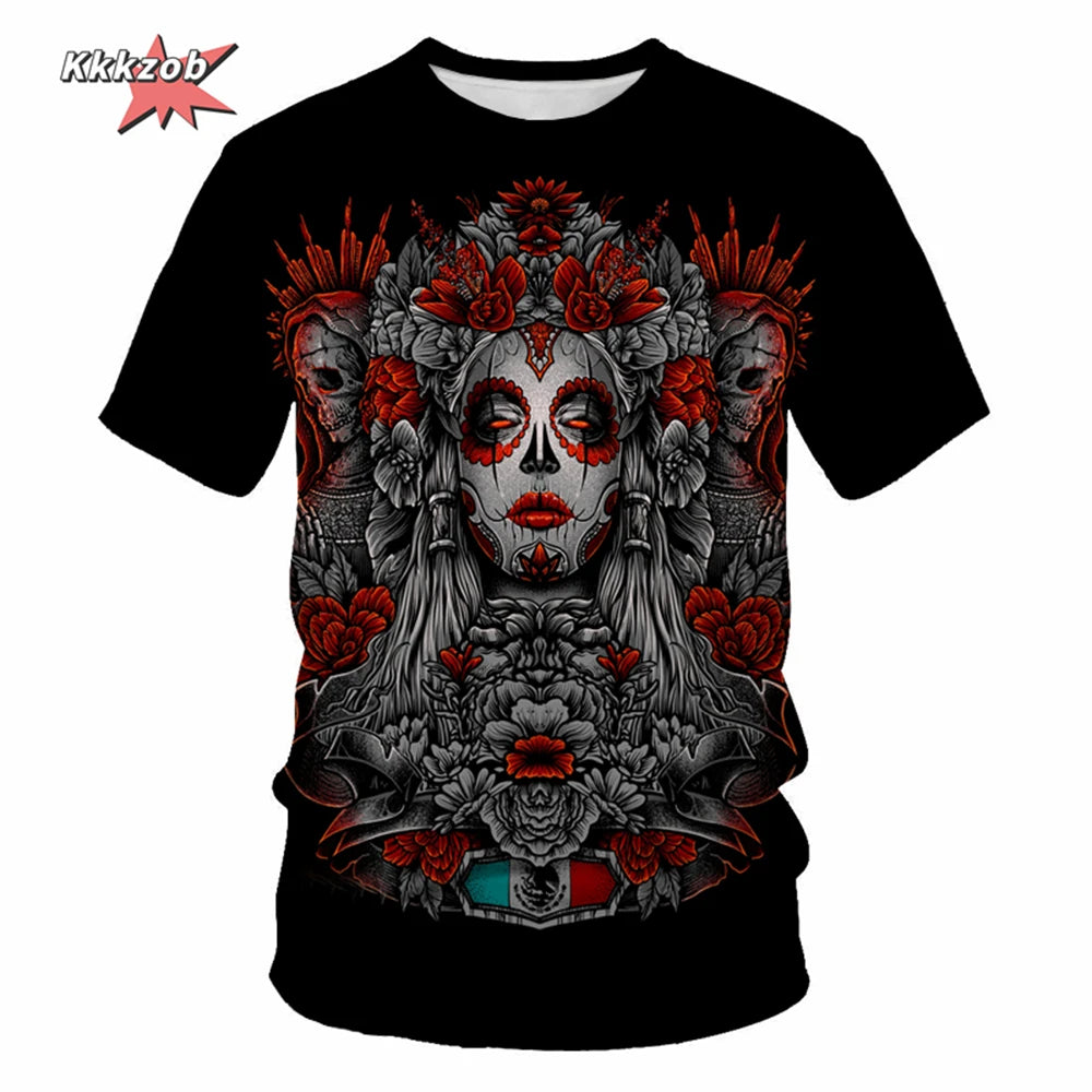 Gothic Skull T-Shirt - 3D Printed Casual Short Sleeve Top - ZOOMNSTORE