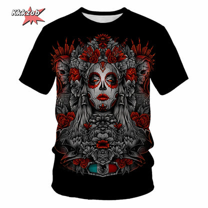 Gothic Skull T-Shirt - 3D Printed Casual Short Sleeve Top - ZOOMNSTORE