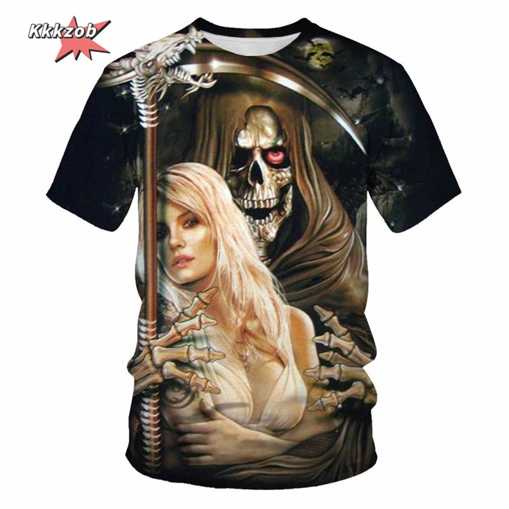 Gothic Skull T-Shirt - 3D Printed Casual Short Sleeve Top - ZOOMNSTORE