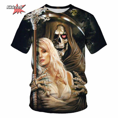 Gothic Skull T-Shirt - 3D Printed Casual Short Sleeve Top - ZOOMNSTORE