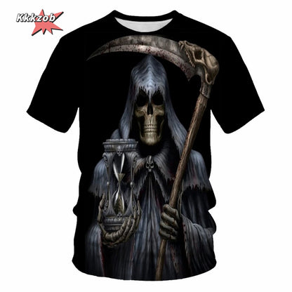 Gothic Skull T-Shirt - 3D Printed Casual Short Sleeve Top - ZOOMNSTORE