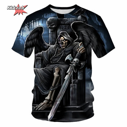 Gothic Skull T-Shirt - 3D Printed Casual Short Sleeve Top - ZOOMNSTORE