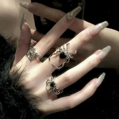 Gothic Punk Black Zircon Animal Spider Finger Rings for Women Creative Vintage Insect Rings Halloween Cool Stuff Party Jewelry - ZOOMNSTORE