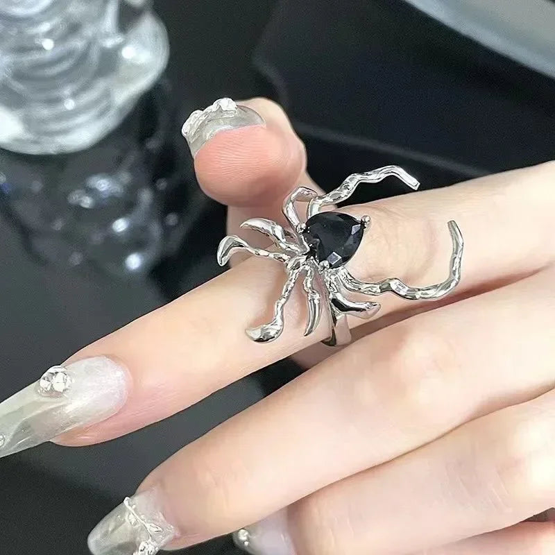 Gothic Punk Black Zircon Animal Spider Finger Rings for Women Creative Vintage Insect Rings Halloween Cool Stuff Party Jewelry - ZOOMNSTORE