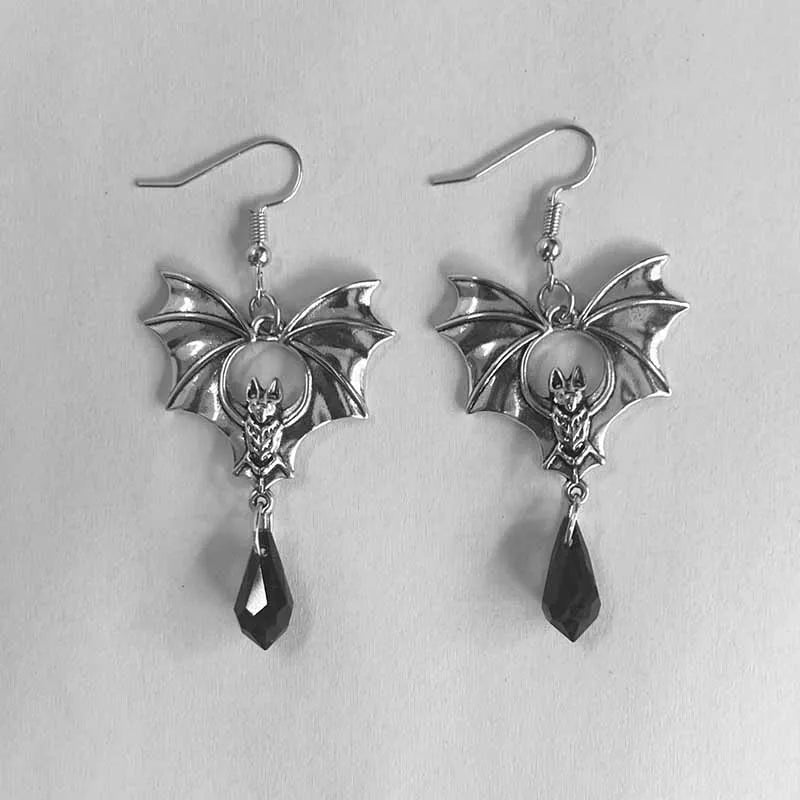 2024 Gothic Vampire Bat Earrings For Women Man Fashion Witch Jewelry Accessories Red Crystal Vintage Bat Pendant Ear Hooks - ZOOMNSTORE
