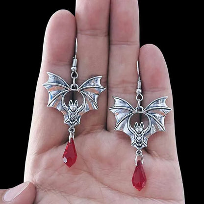 2024 Gothic Vampire Bat Earrings For Women Man Fashion Witch Jewelry Accessories Red Crystal Vintage Bat Pendant Ear Hooks - ZOOMNSTORE