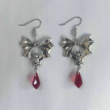2024 Gothic Vampire Bat Earrings For Women Man Fashion Witch Jewelry Accessories Red Crystal Vintage Bat Pendant Ear Hooks - ZOOMNSTORE