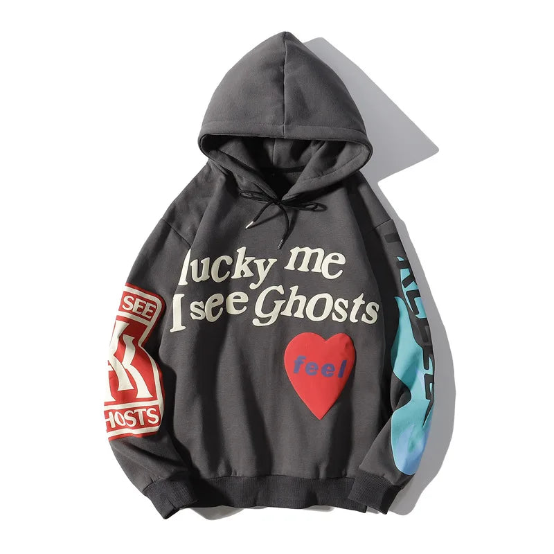 Graffiti Letter Foam Fleece Baggy Sweatshirts Men's Oversized High Street Casual Hooded Hoodie Unisex Pullover Loose Hoody - ZOOMNSTORE