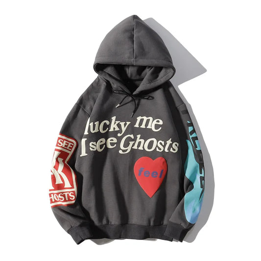 Graffiti Letter Foam Fleece Baggy Sweatshirts Men's Oversized High Street Casual Hooded Hoodie Unisex Pullover Loose Hoody - ZOOMNSTORE
