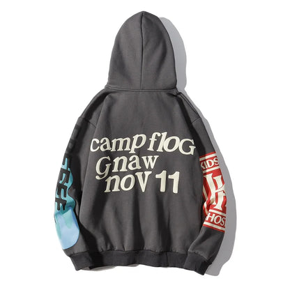Graffiti Letter Foam Fleece Baggy Sweatshirts Men's Oversized High Street Casual Hooded Hoodie Unisex Pullover Loose Hoody - ZOOMNSTORE