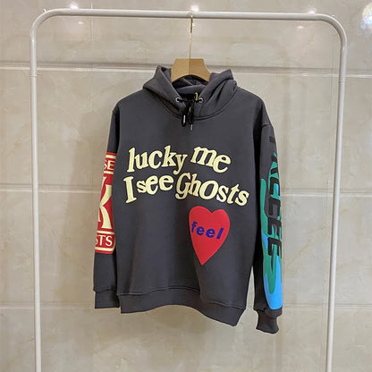Graffiti Letter Foam Fleece Baggy Sweatshirts Men's Oversized High Street Casual Hooded Hoodie Unisex Pullover Loose Hoody - ZOOMNSTORE