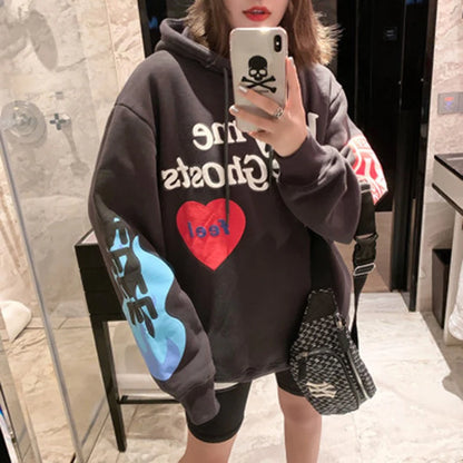 Graffiti Letter Foam Fleece Baggy Sweatshirts Men's Oversized High Street Casual Hooded Hoodie Unisex Pullover Loose Hoody - ZOOMNSTORE
