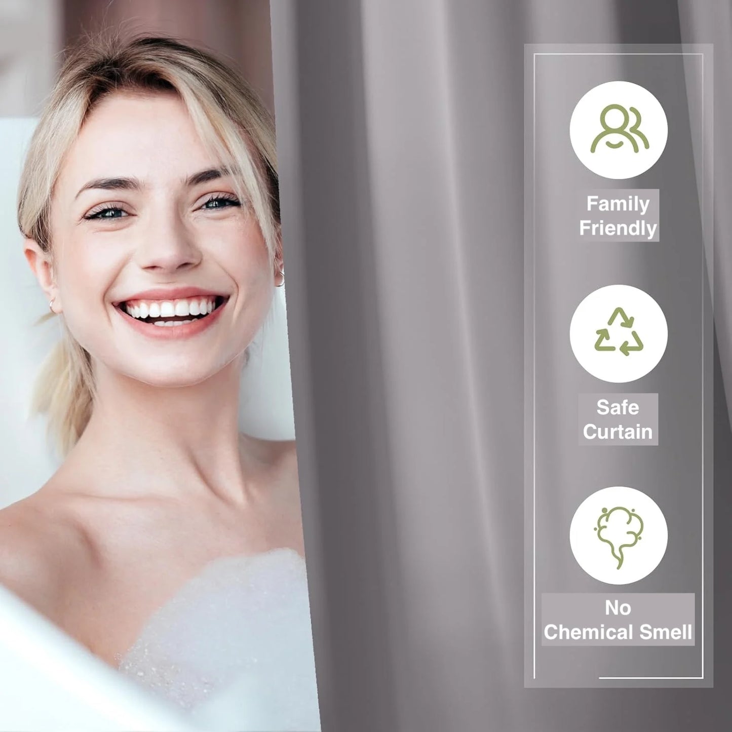 Lightweight Gray Shower Curtain Liner with Hooks - 71x71 Inch Plastic Bath Decor - ZOOMNSTORE