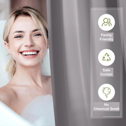 Lightweight Gray Shower Curtain Liner with Hooks - 71x71 Inch Plastic Bath Decor - ZOOMNSTORE