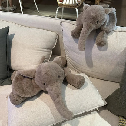 Soft Grey Elephant Plush Toy - Cute Stuffed Animal with Flappy Ears Hugging Pillow for Kids Xmas Gift - ZOOMNSTORE