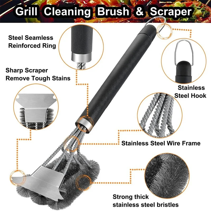 Grill Brush Stainless Steel Scraper Tool – Safe, Heat Resistant Deluxe Handle - ZOOMNSTORE