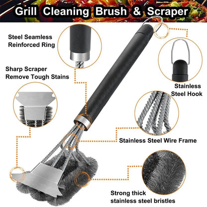 Grill Brush Stainless Steel Scraper Tool – Safe, Heat Resistant Deluxe Handle - ZOOMNSTORE
