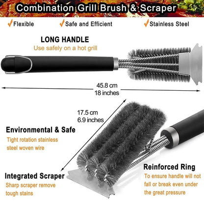 Grill Brush Stainless Steel Scraper Tool – Safe, Heat Resistant Deluxe Handle - ZOOMNSTORE
